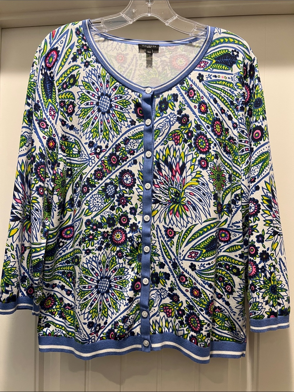 Talbots Multi-Colored Paisley Floral Button Cardigan 3/4 Sleeves